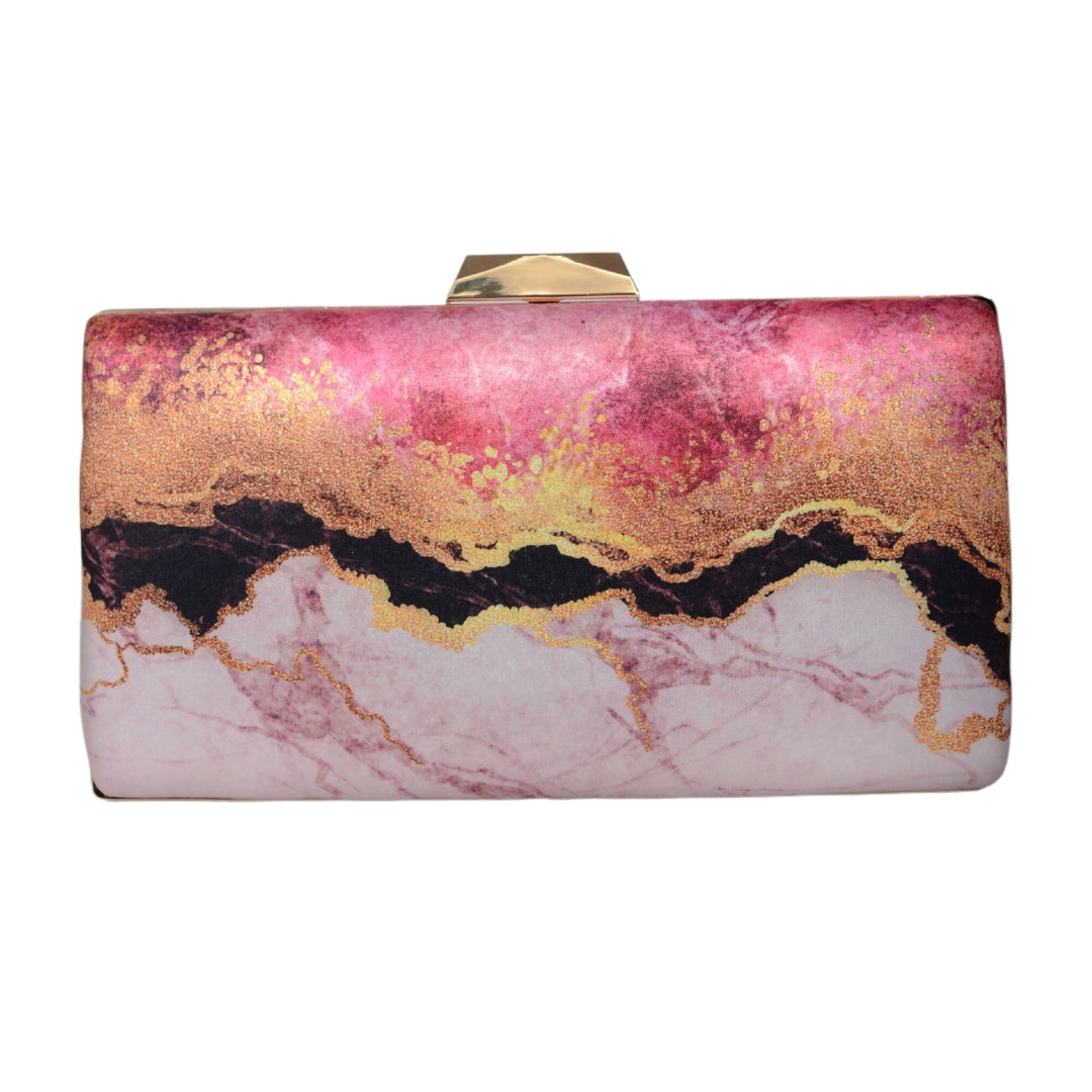 Pink And Black Resin Printed Clutch