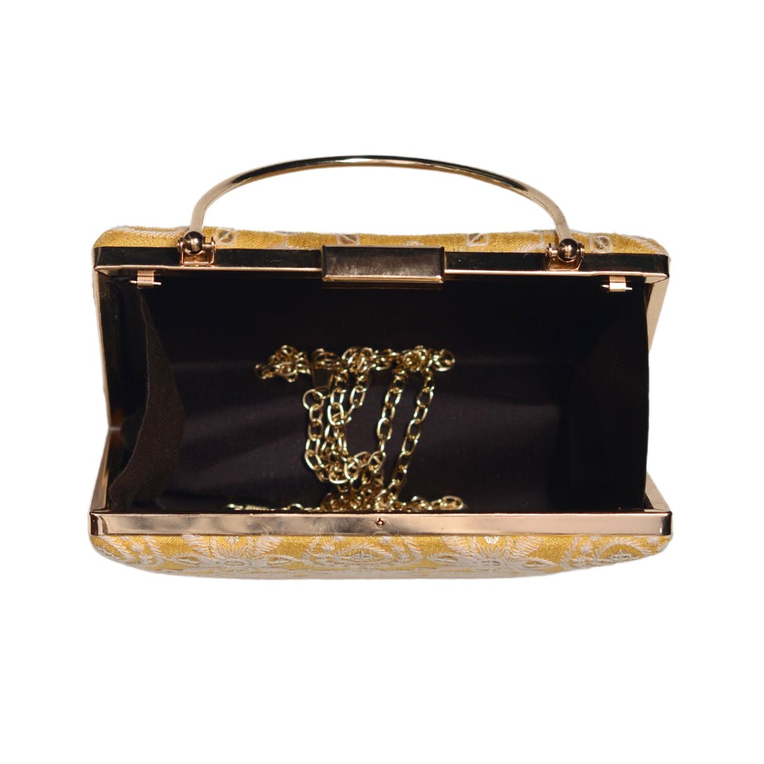 Yellow Multipattern Floral Embroidery Clutch