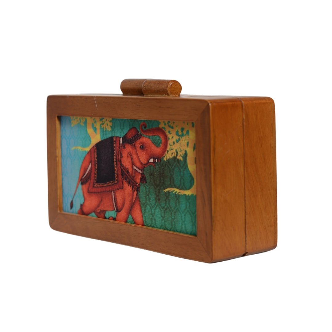 Colourful Elephant Wooden Printed Clutch