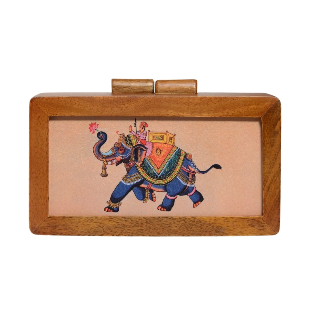 Elephant Wooden Printed Clutch