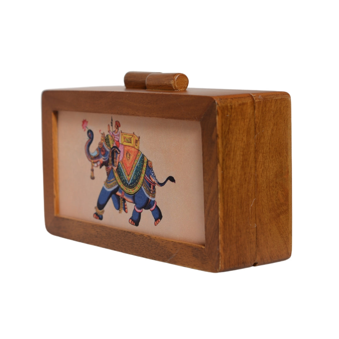 Elephant Wooden Printed Clutch
