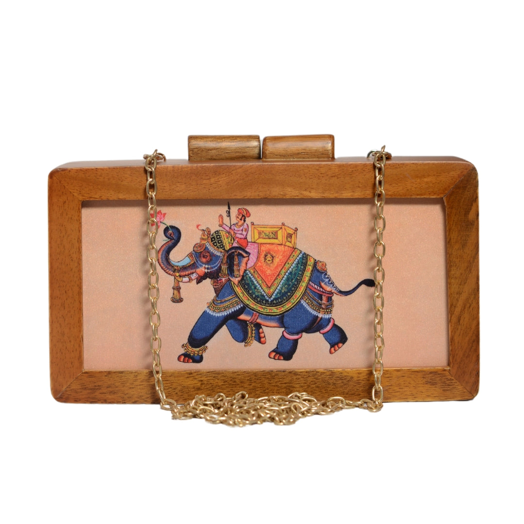 Elephant Wooden Printed Clutch