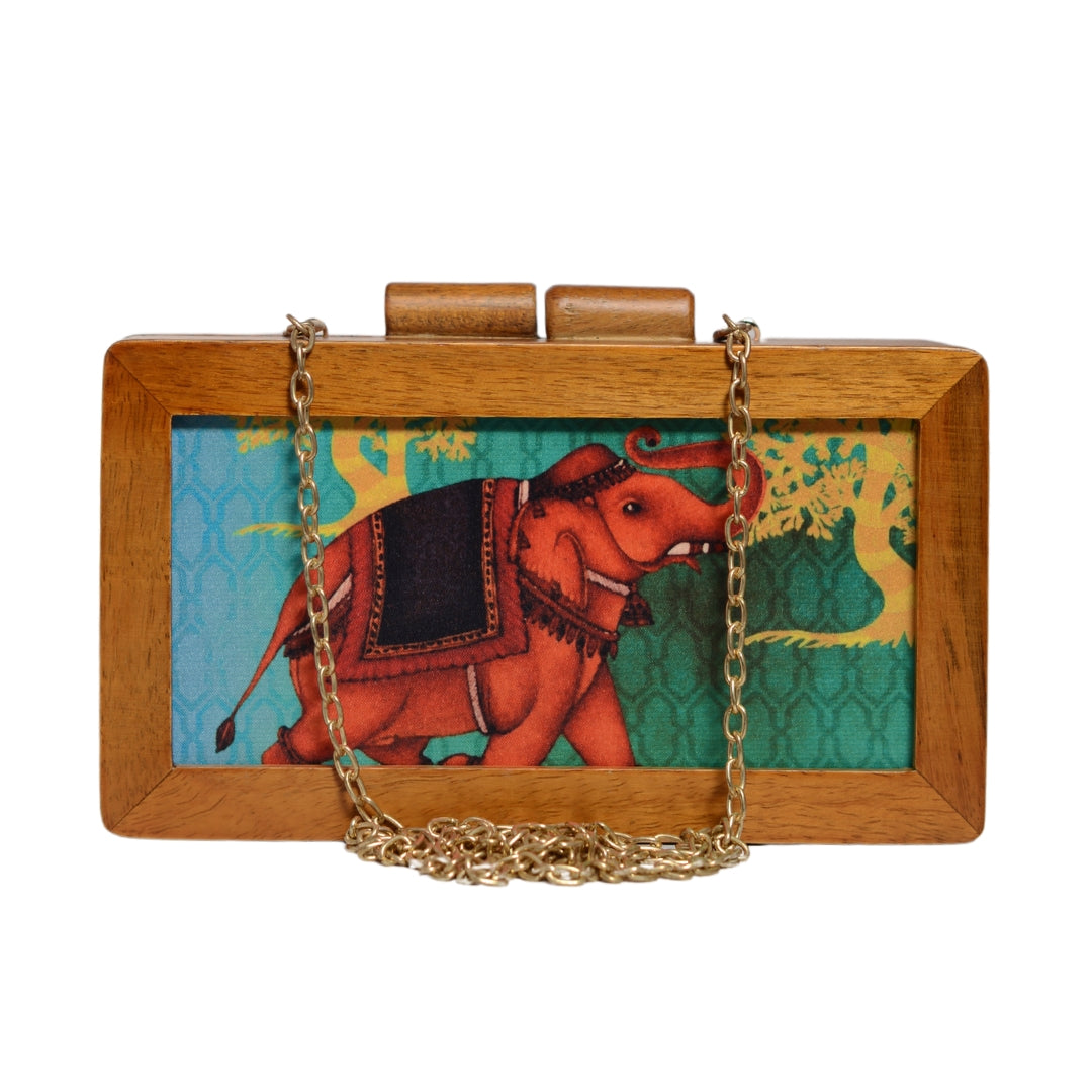 Colourful Elephant Wooden Printed Clutch