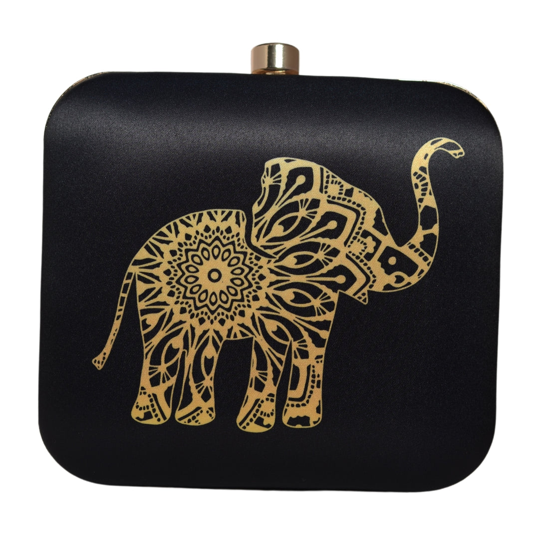 Artklim Black Mandala Elephant Printed Clutch Bag