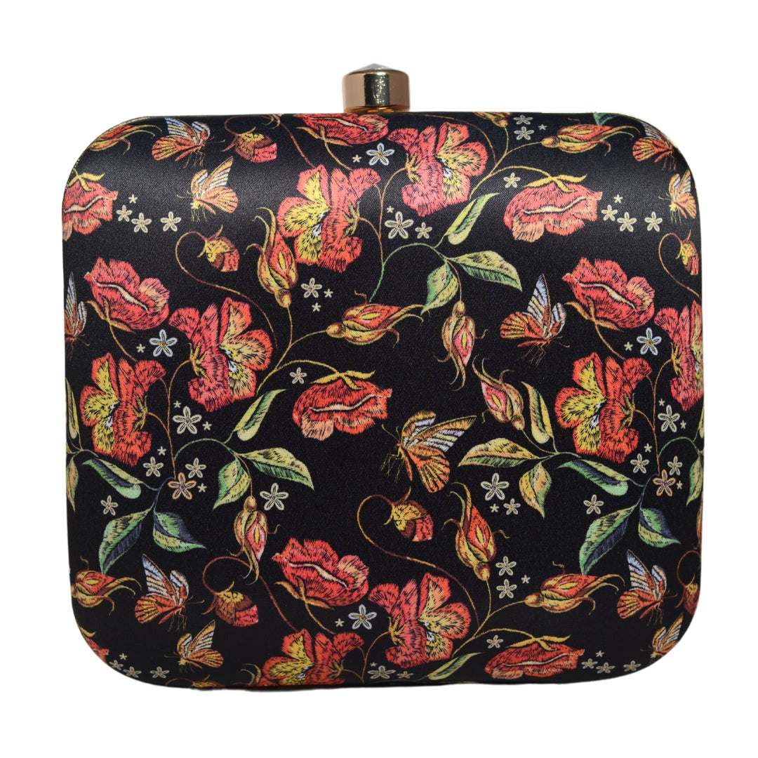 Black Floral Printed Clutch