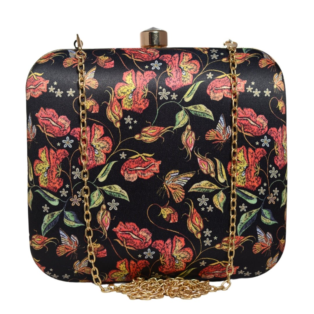 Black Floral Printed Clutch