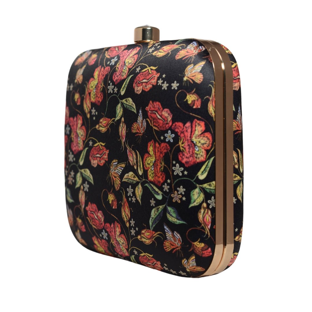 Black Floral Printed Clutch