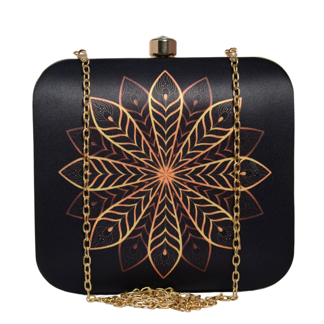 Artklim Black Gold Mandala Printed Clutch