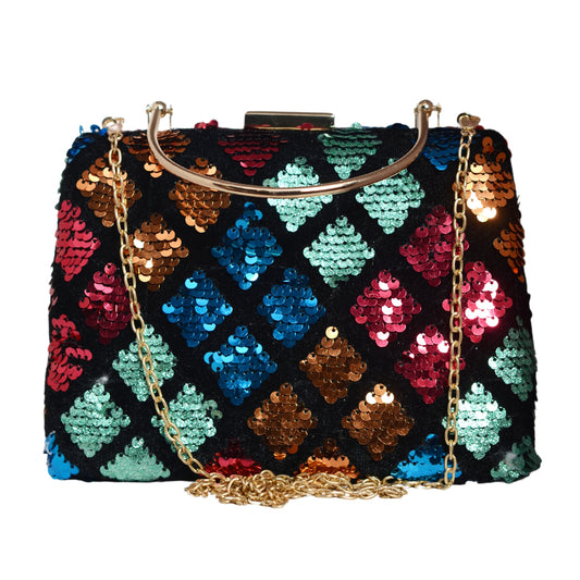 Multicolor Sequins Embroidery Clutch
