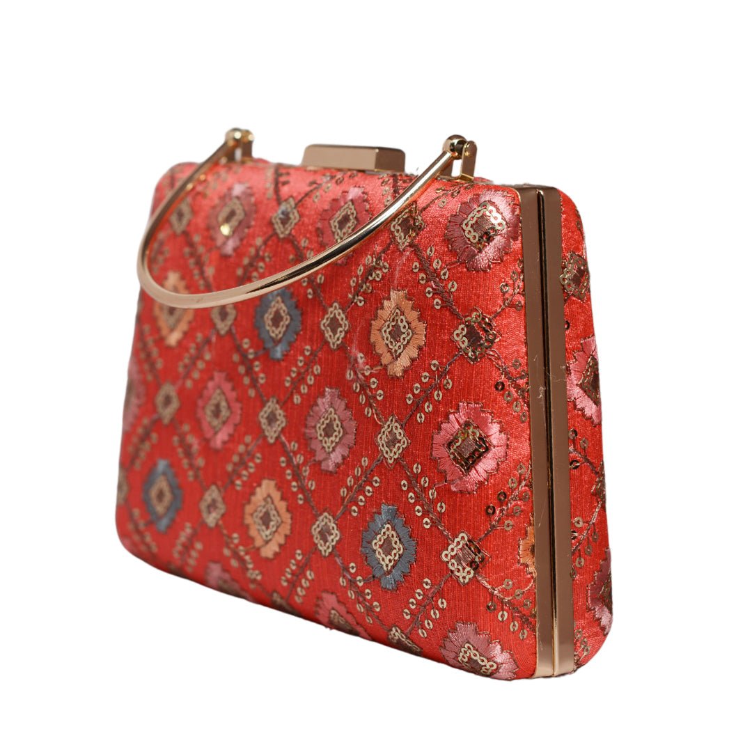 Red Sequins Embroidery Clutch
