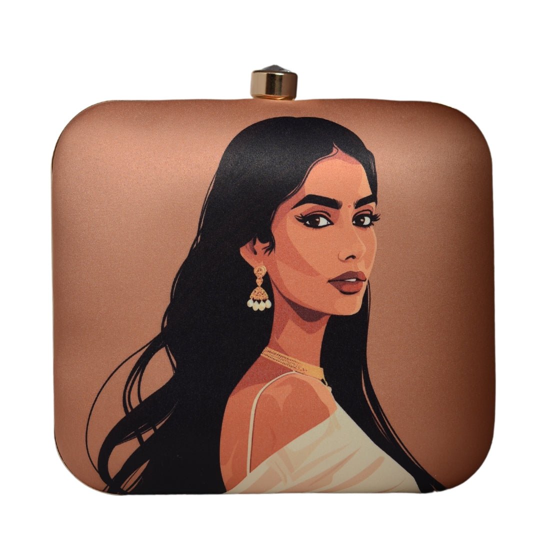 Black Hair Woman Portrait Printed Clutch