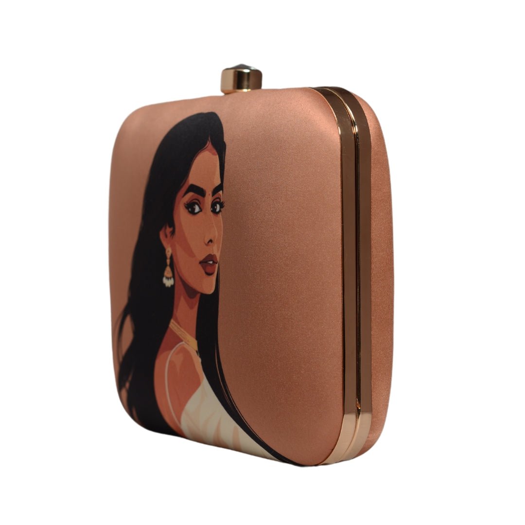 Black Hair Woman Portrait Printed Clutch