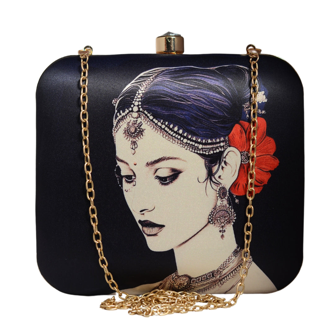 Pretty Woman With Flower Portrait Clutch