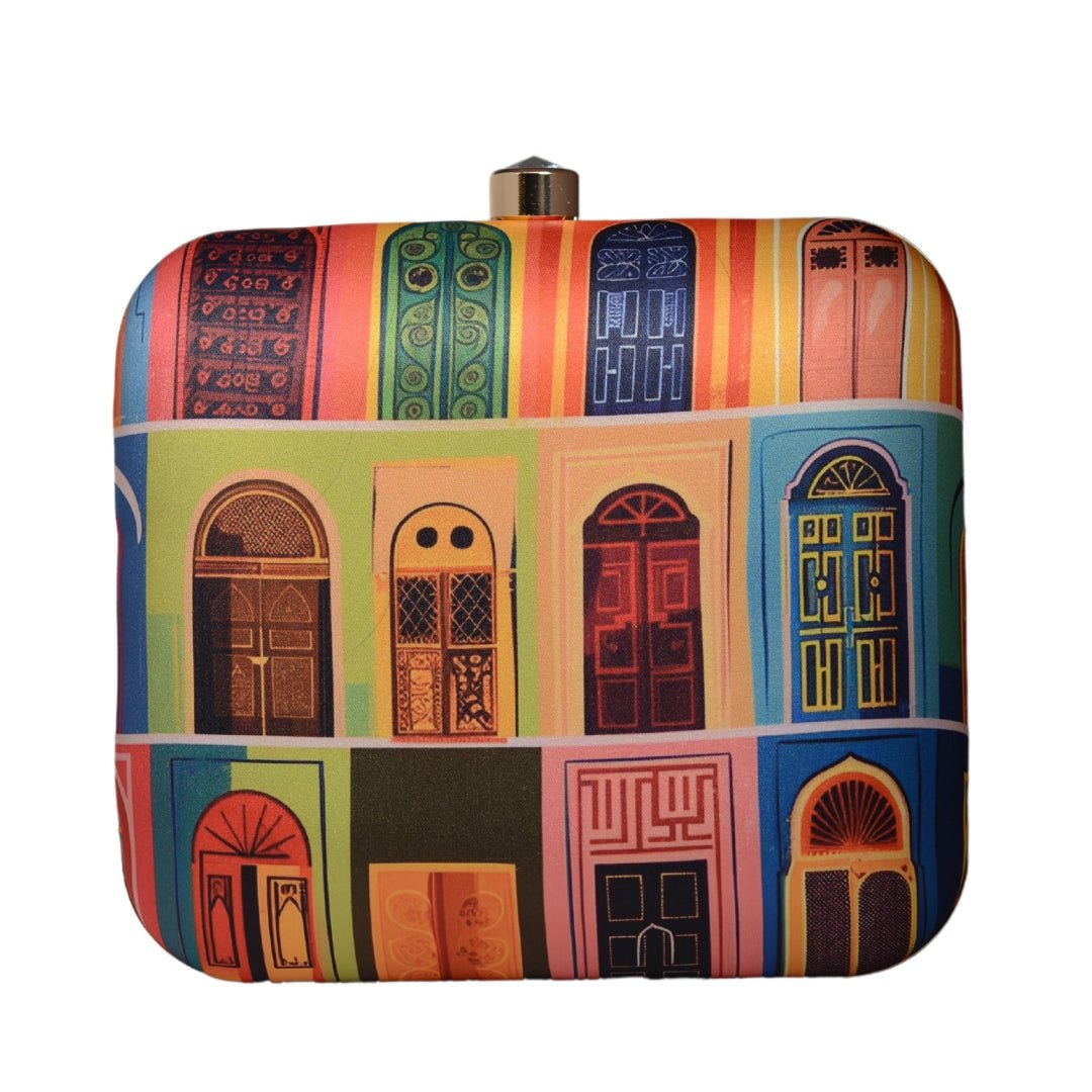 Multicolor Mughal Doors Printed Clutch