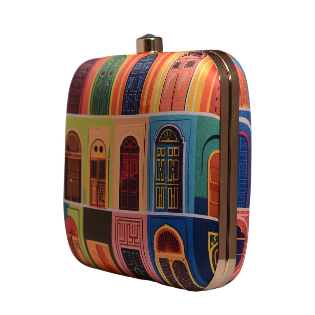 Multicolor Mughal Doors Printed Clutch