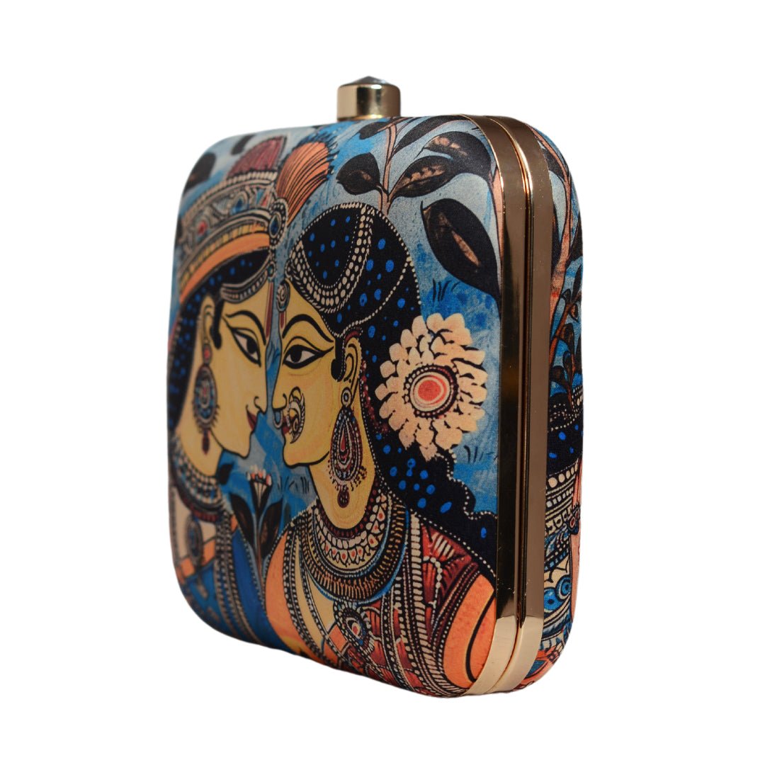 Madhubani Radha Krishna Printed Clutch