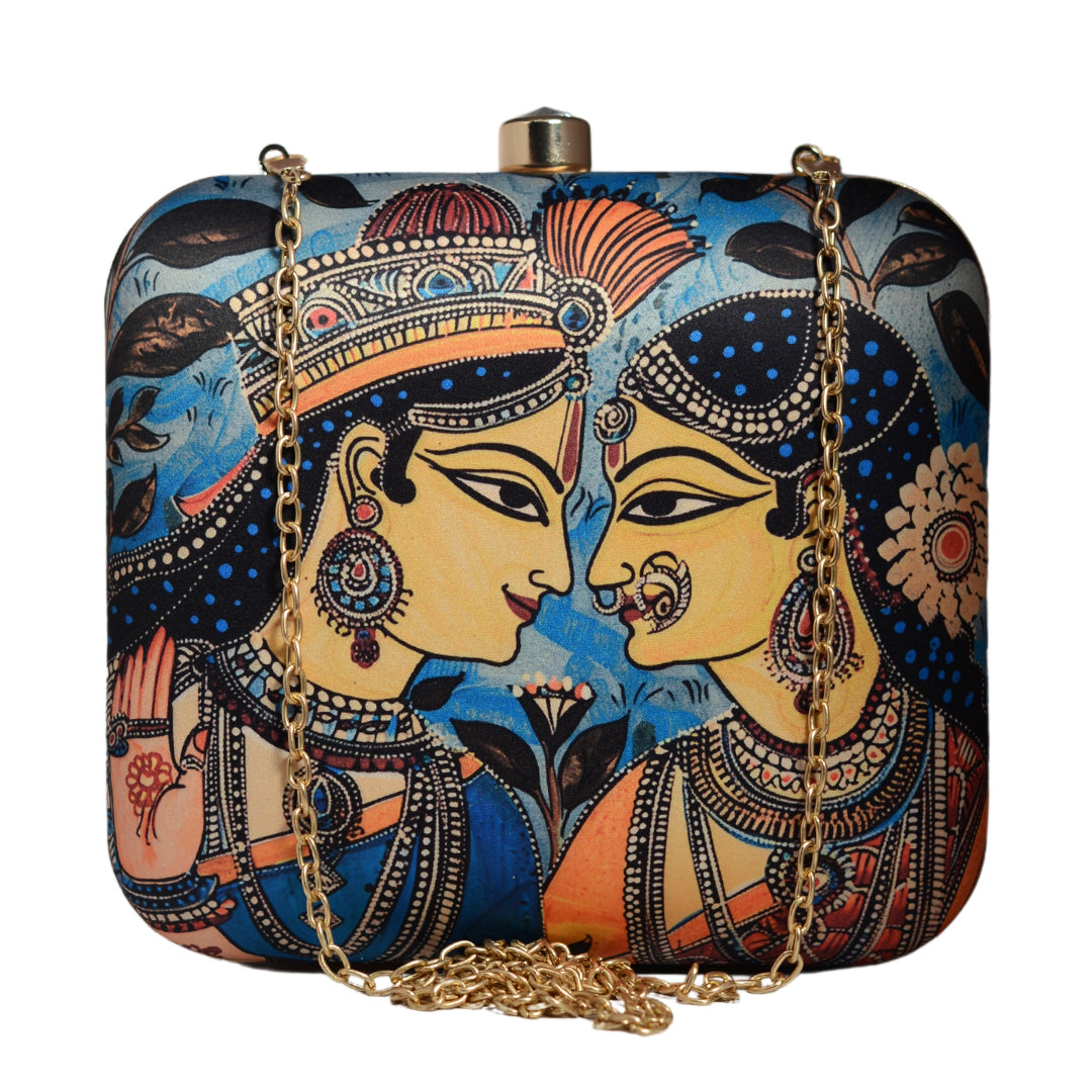 Madhubani Radha Krishna Printed Clutch