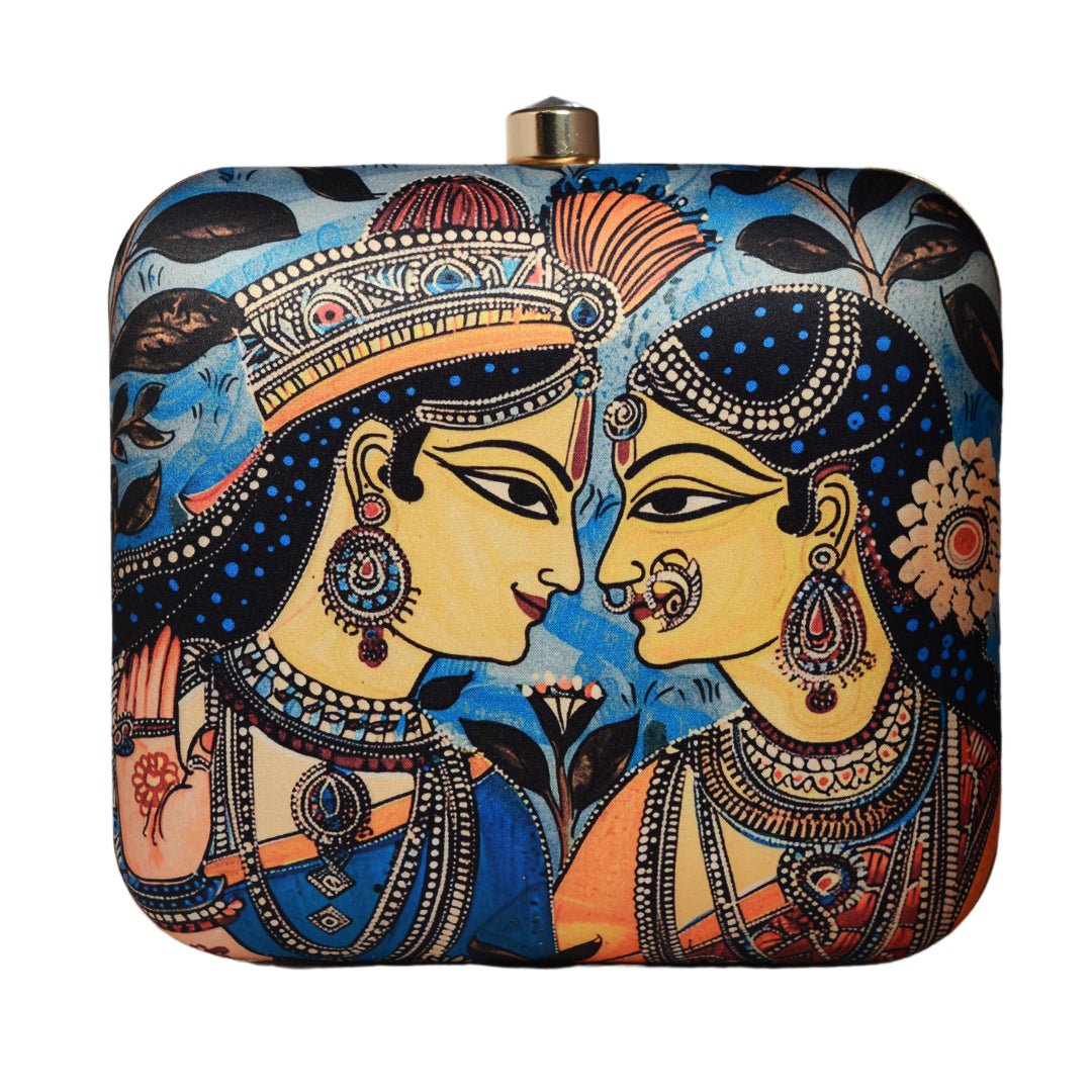Madhubani Radha Krishna Printed Clutch