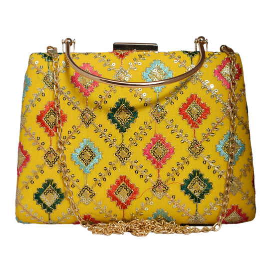 Yellow Sequins Embroidery Clutch