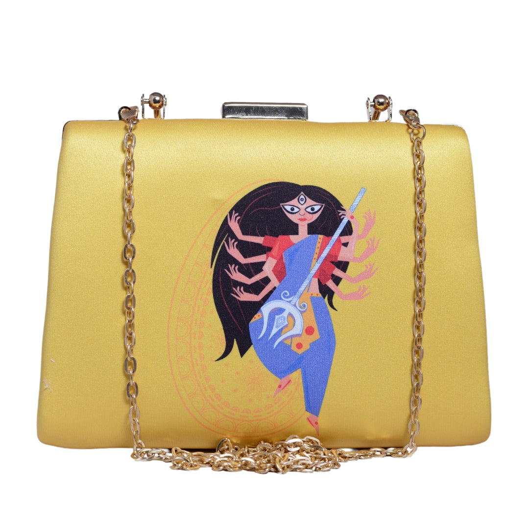 Yellow Durga  Printed Clutch