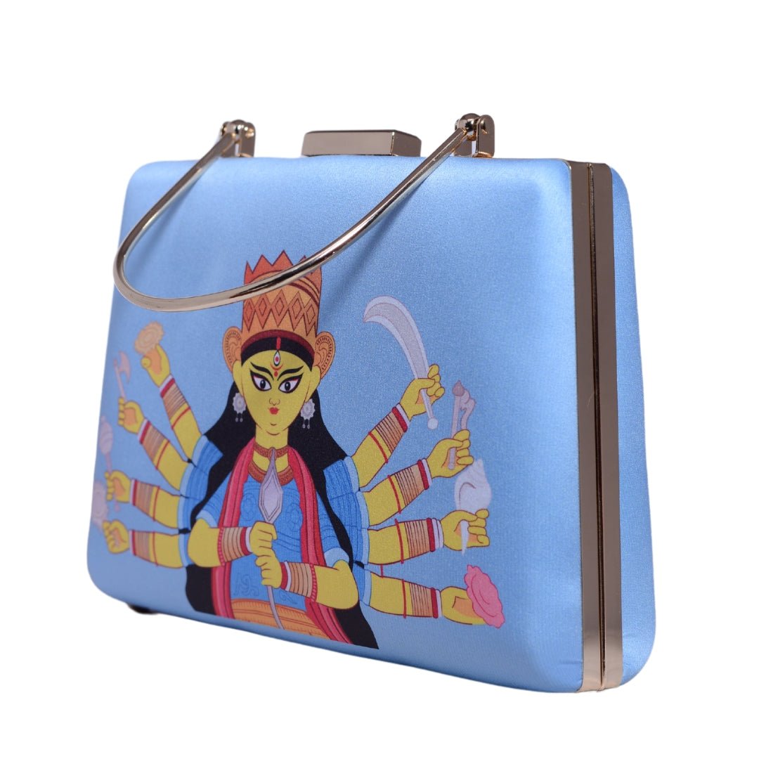 Durga Maa Blue Printed Clutch