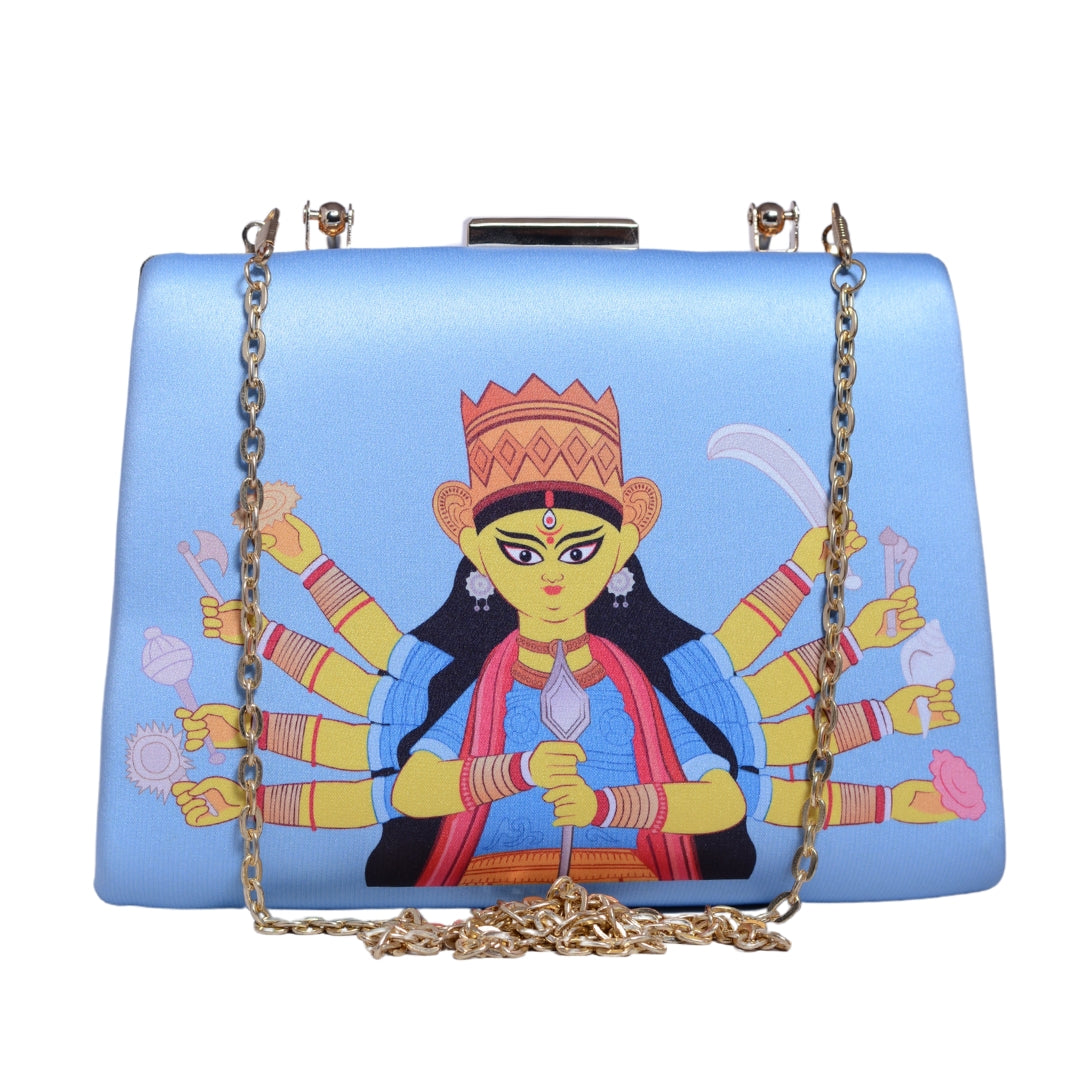 Durga Maa Blue Printed Clutch