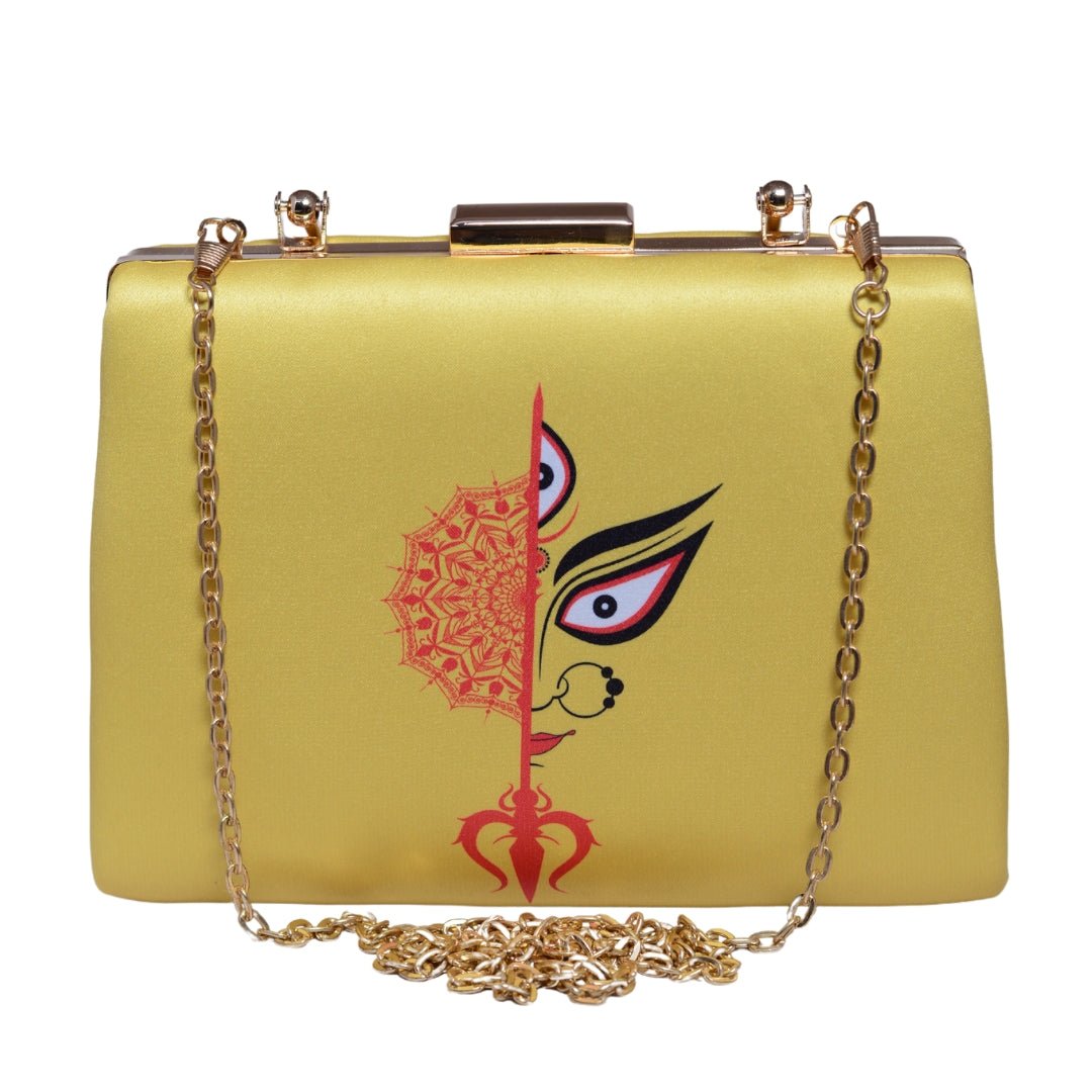 Yellow Durga Printed  Clutch