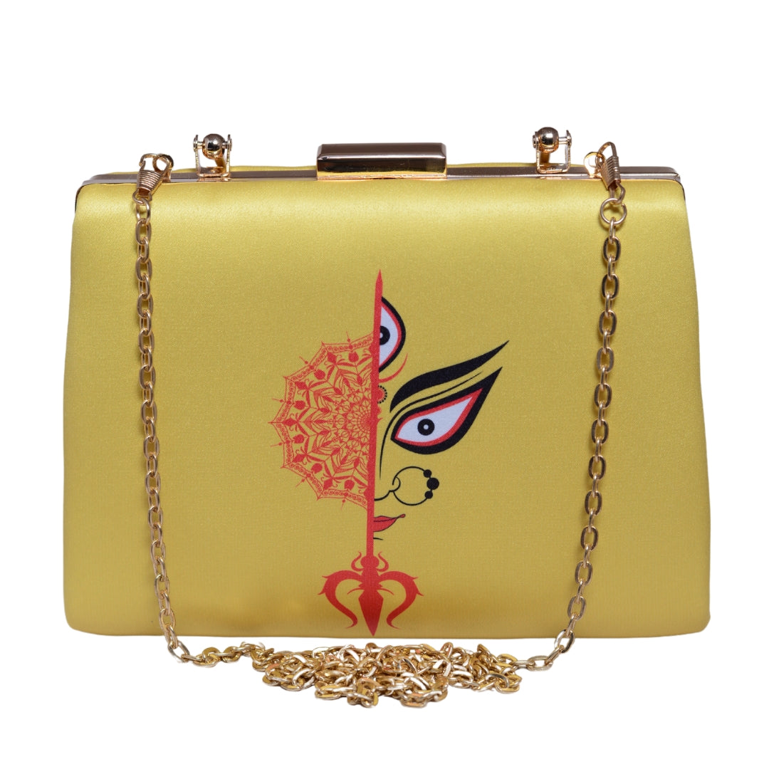 Yellow Durga Printed  Clutch