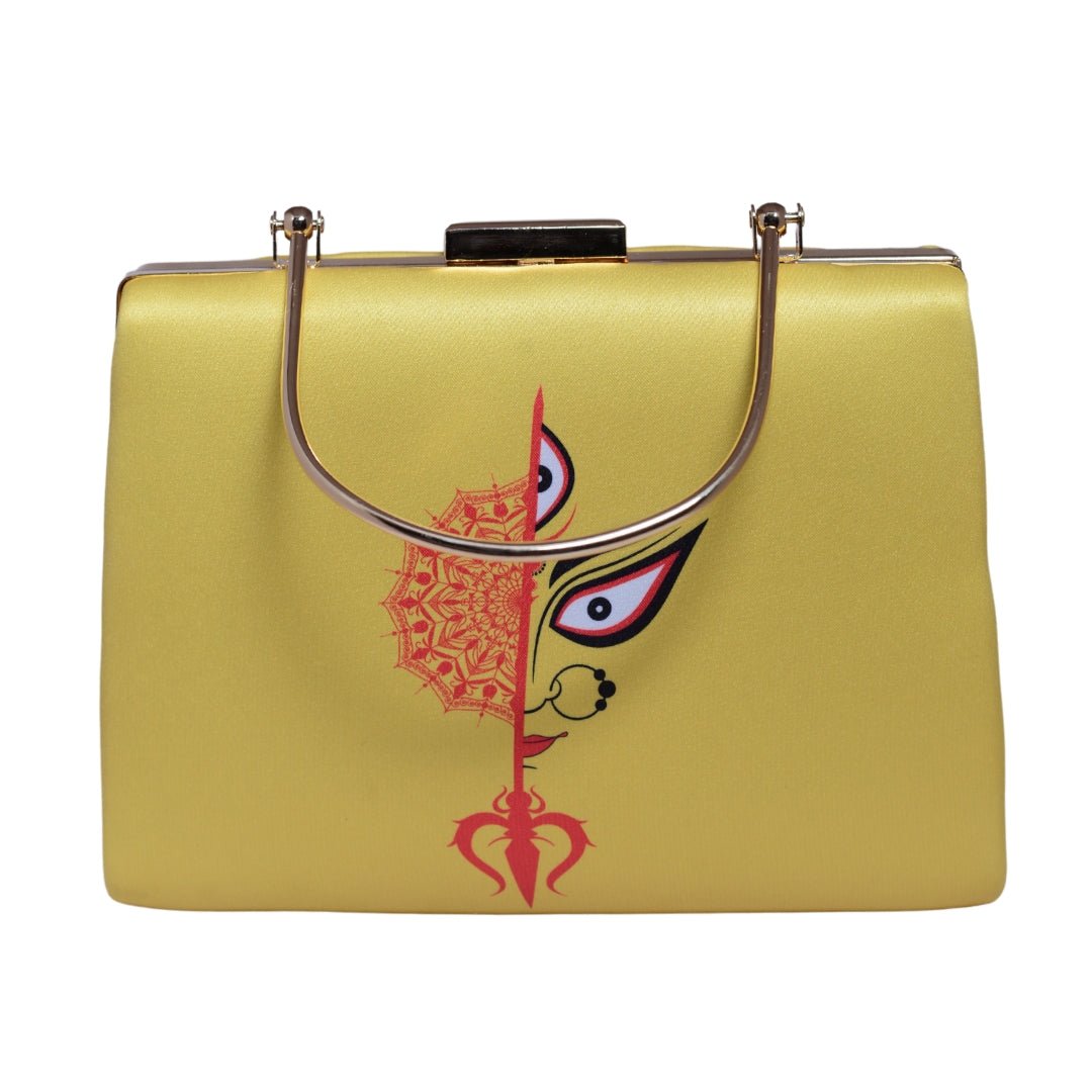 Yellow Durga Printed  Clutch