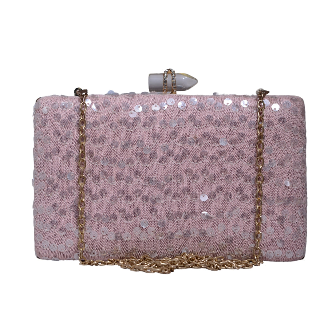 Pink Sequnis Embroidery Clutch