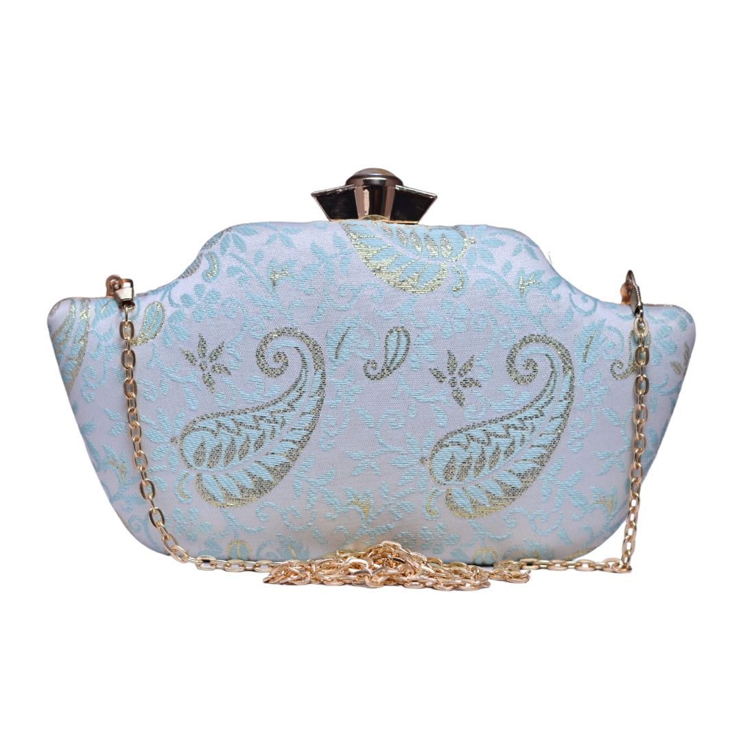 Sky Blue Boat Shaped Clutch With Squines