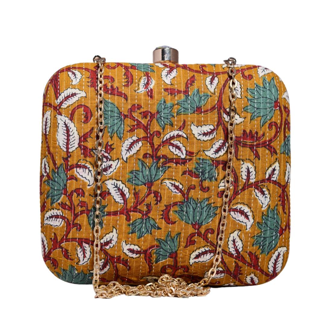 Floral and Mustard Fabric Clutch