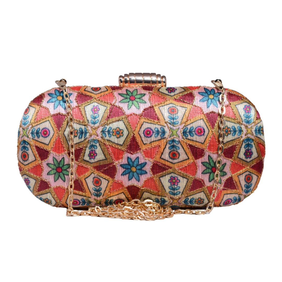 Multicolor Brocade Fabric Clutch