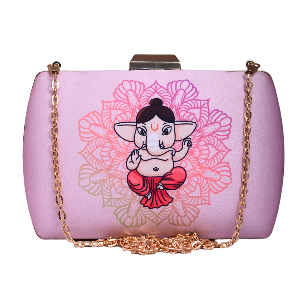 Baby Pink Little Ganesha Printed Clutch