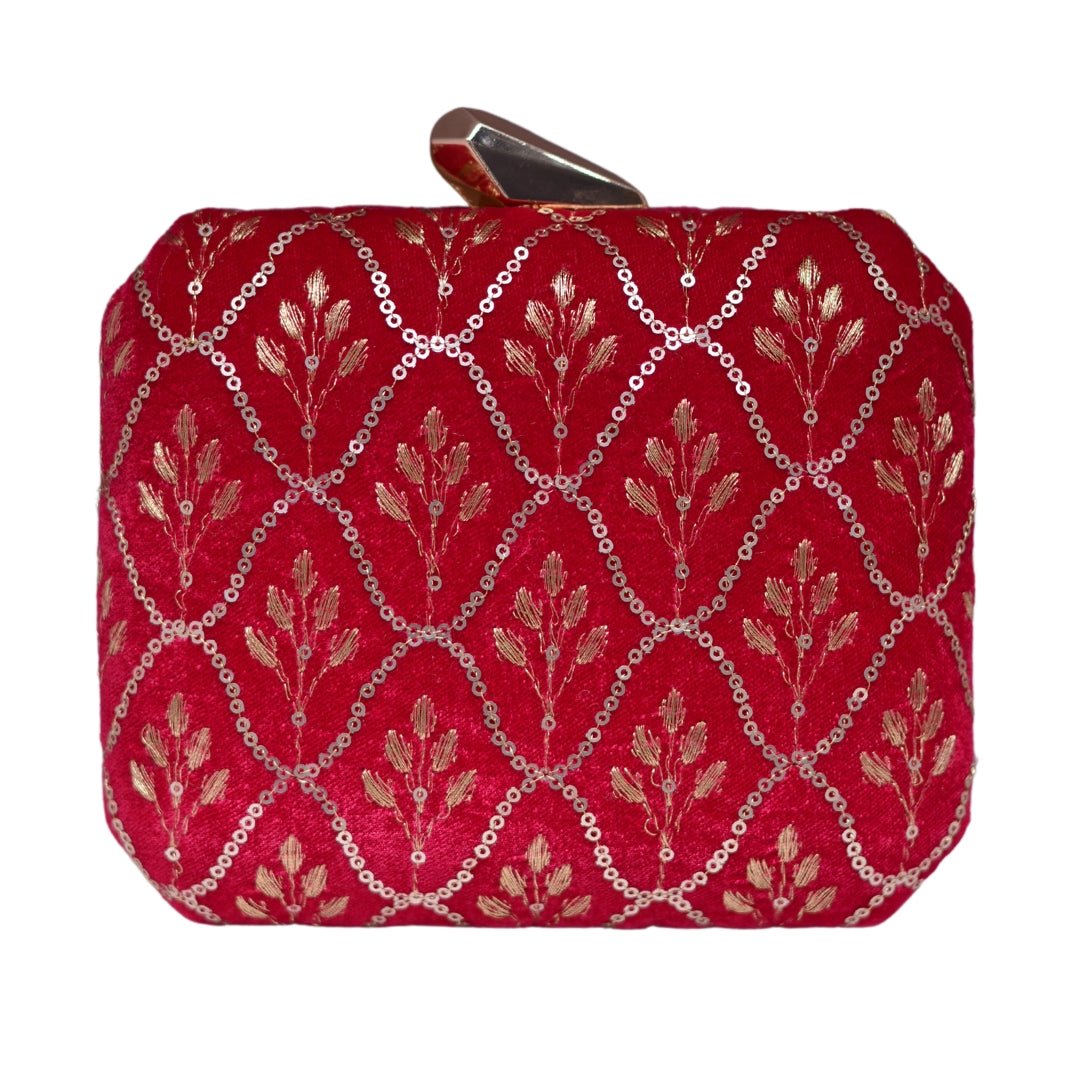 Red Sequins Embroidery Fabric Clutch