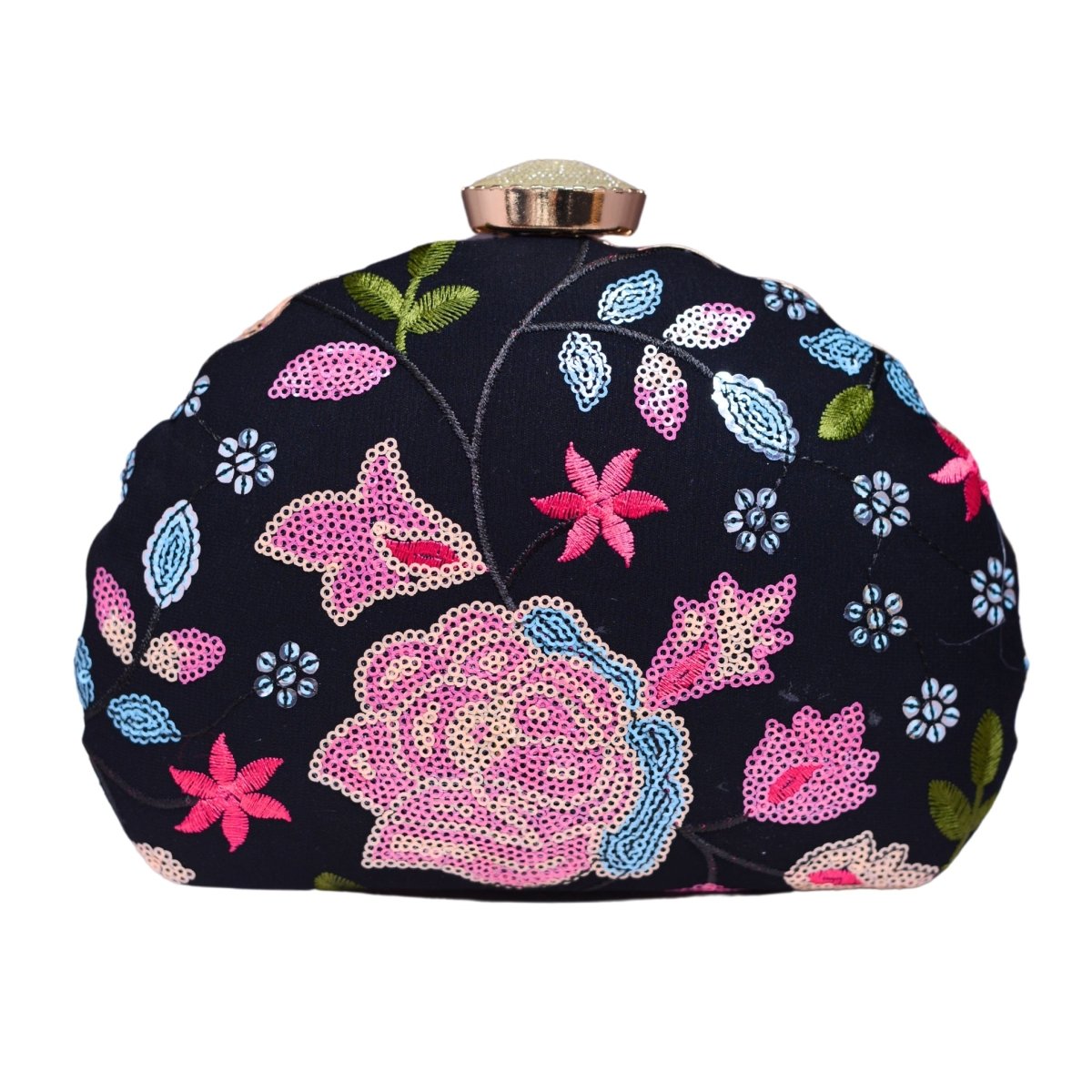 Black Floral Sequins Embroidery Party Clutch