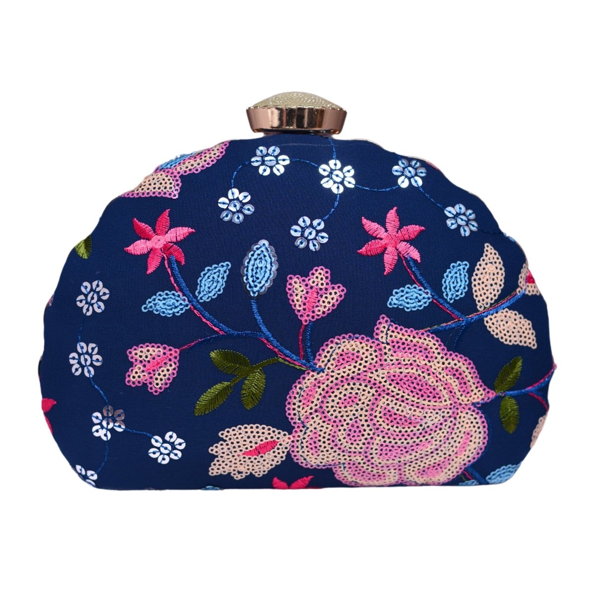 Blue And Pink Floral Embroidery Party Clutch