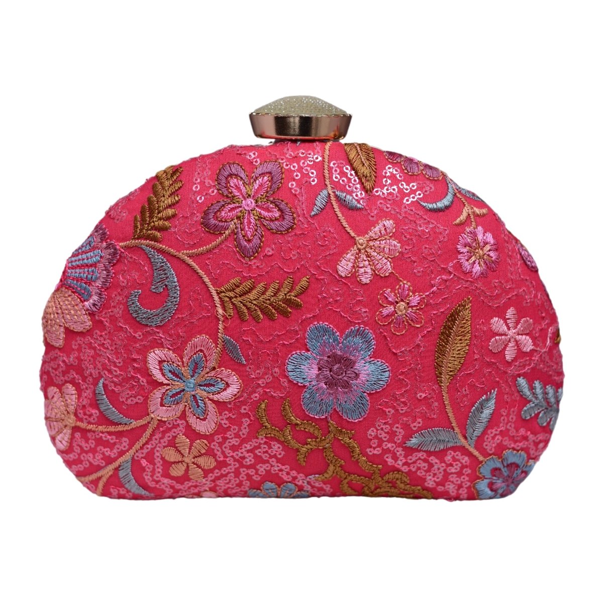 Pink Floral Embroidered Party Clutch