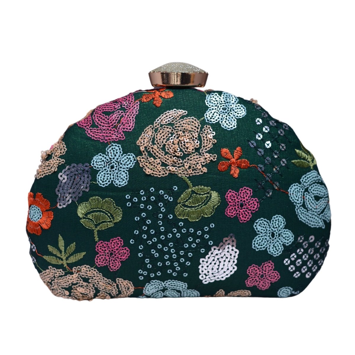 Green Floral Sequins Fabric Clutch