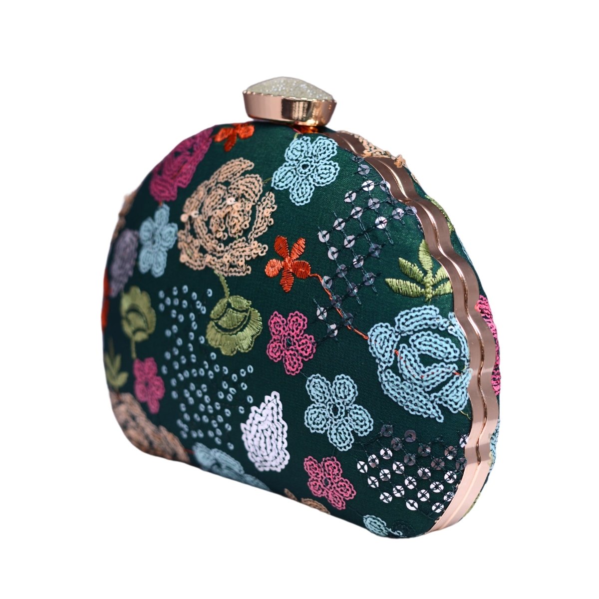 Green Floral Sequins Fabric Clutch