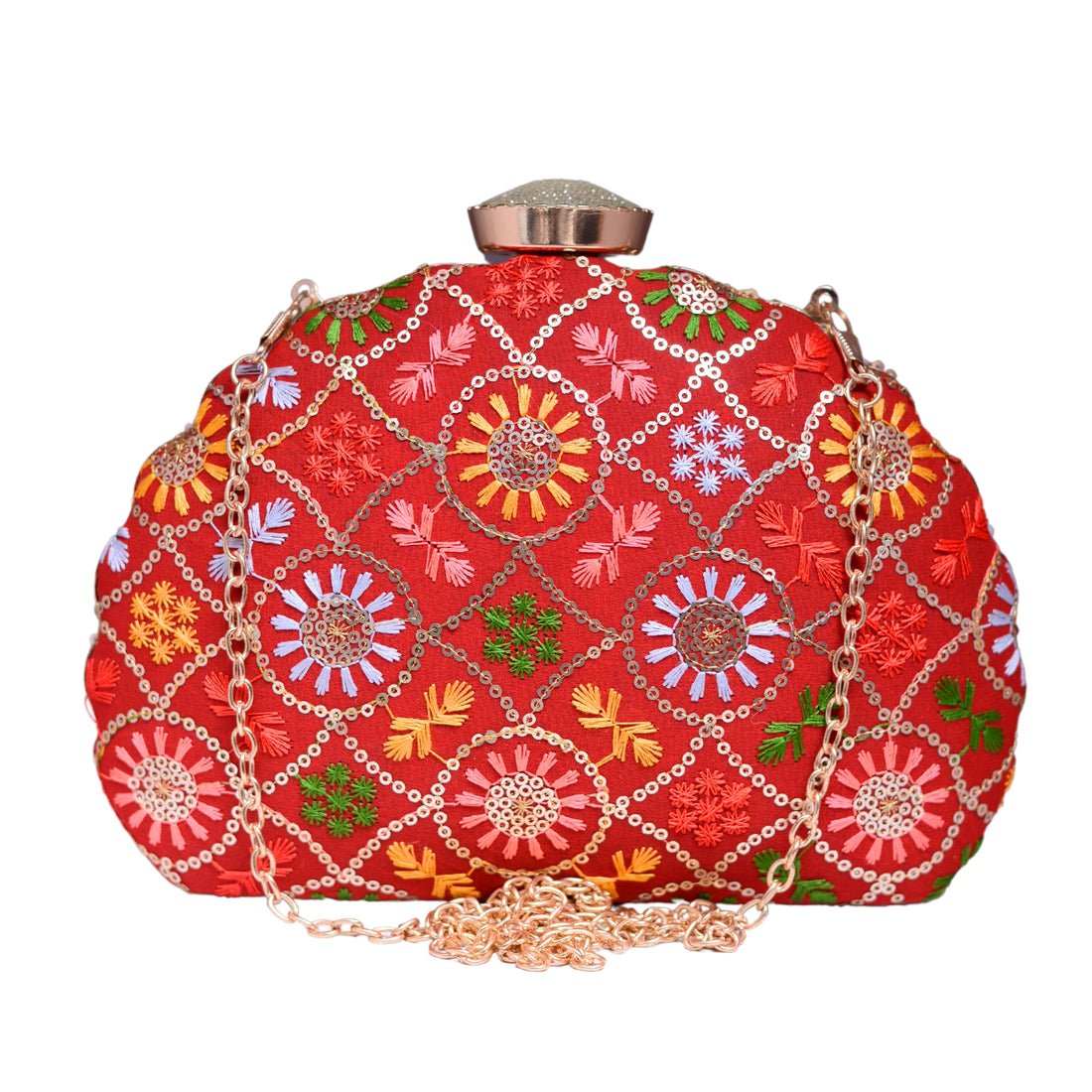 Red Multipattern Sequins Fabric Clutch