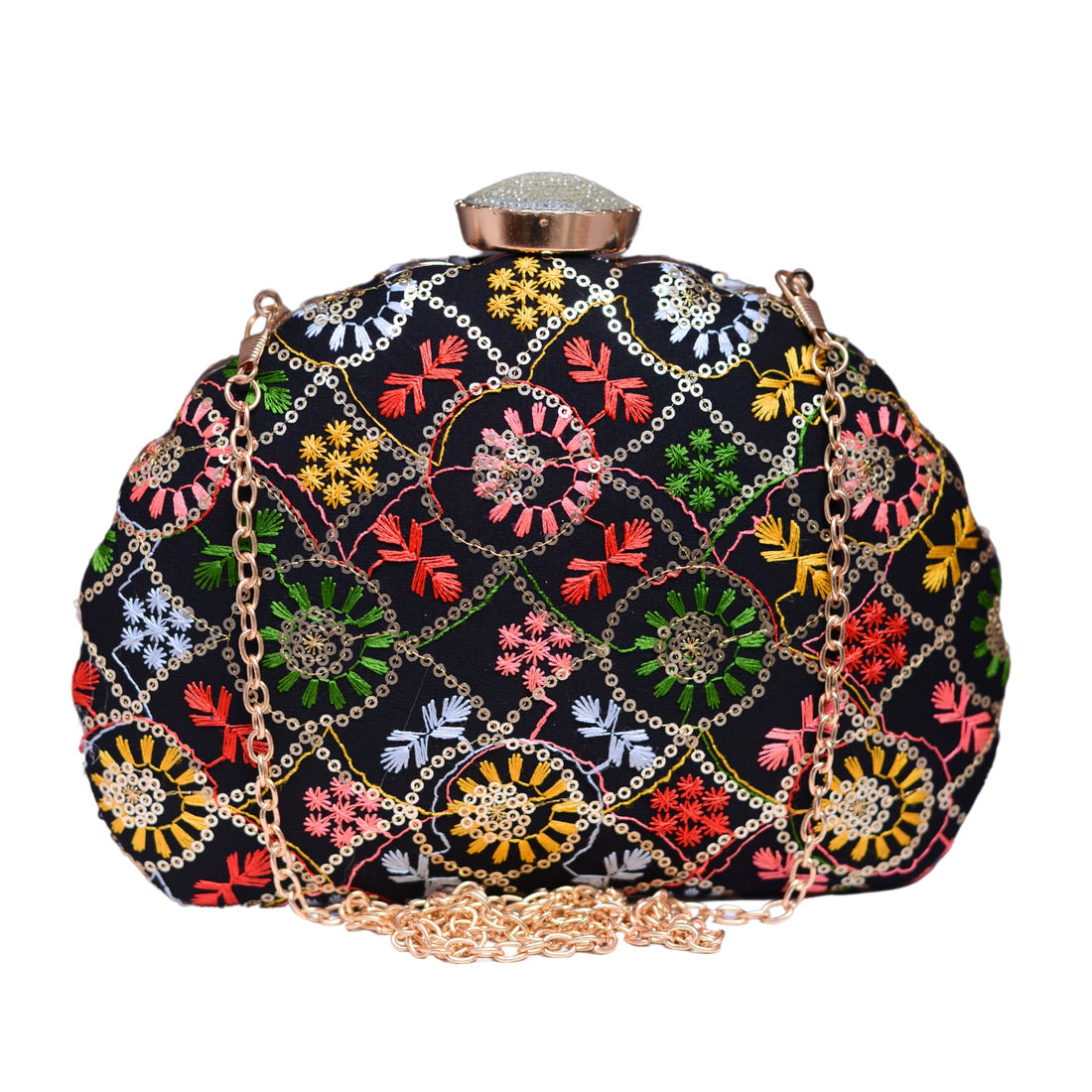 Black Multipattern Sequins Fabric Clutch