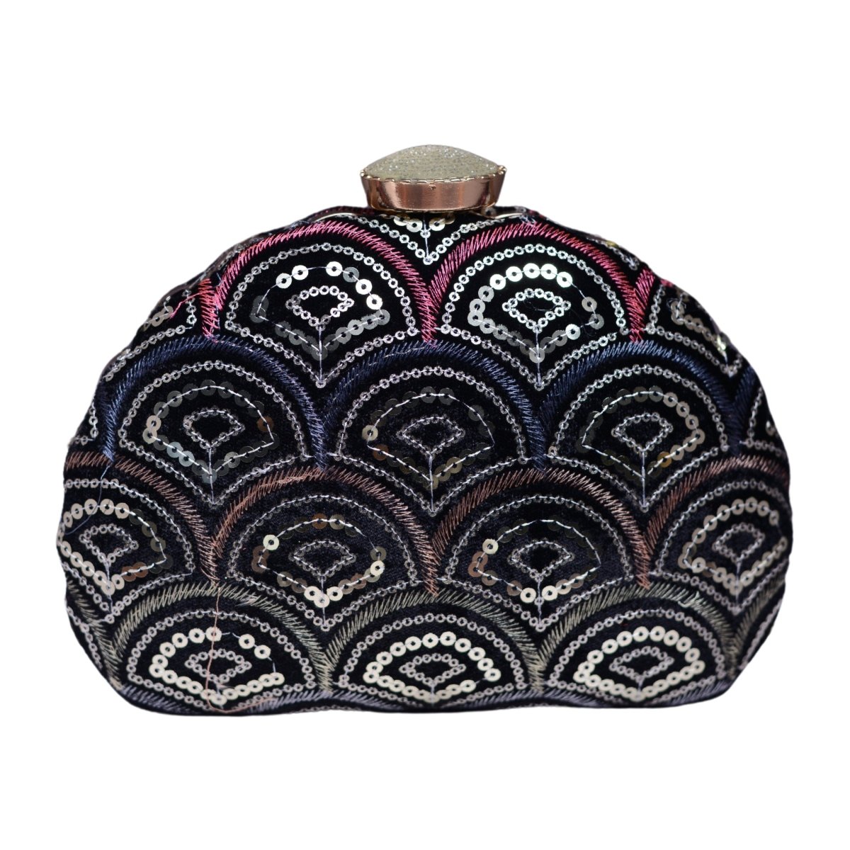 Black And Silver Sequins Fabric Clutch