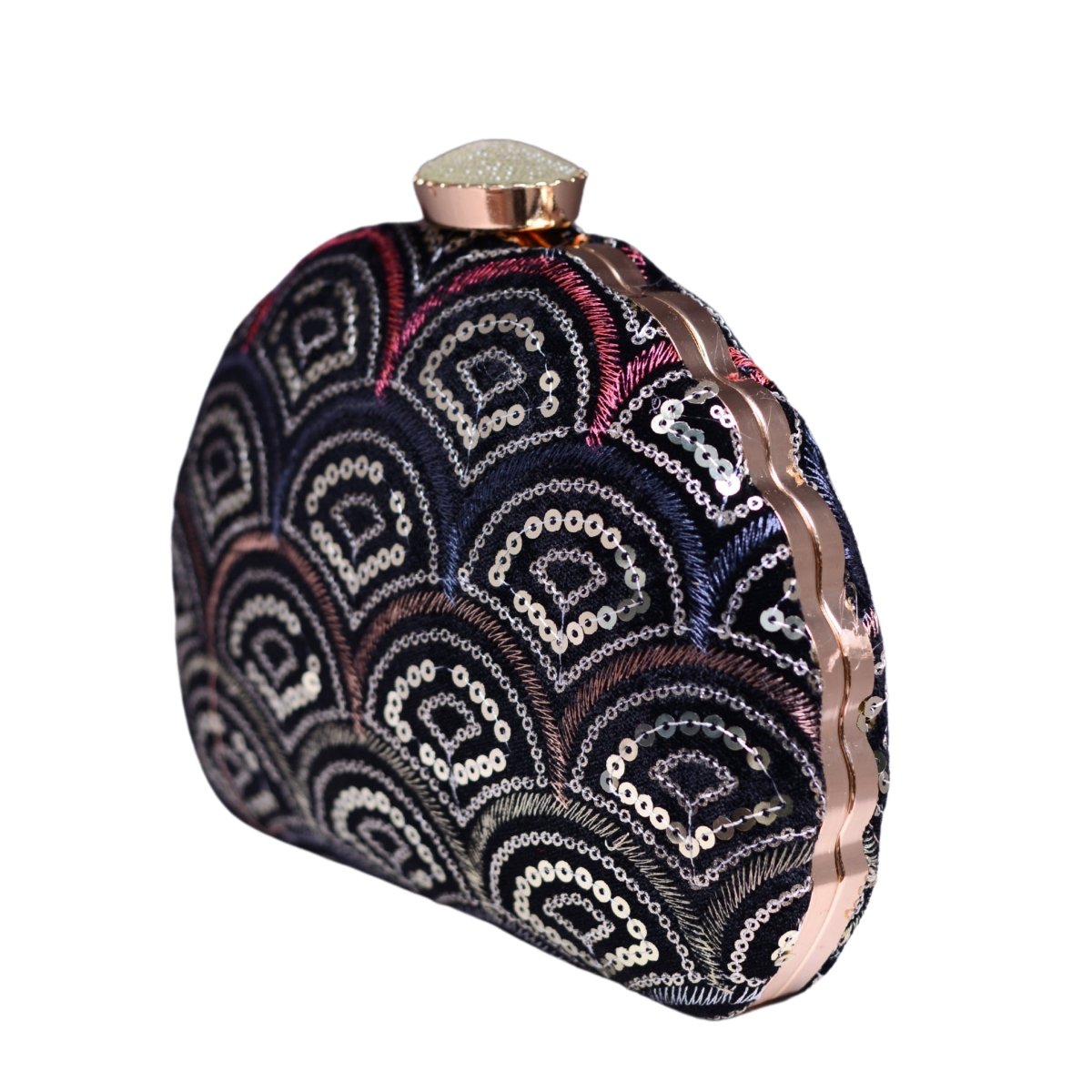 Black And Silver Sequins Fabric Clutch