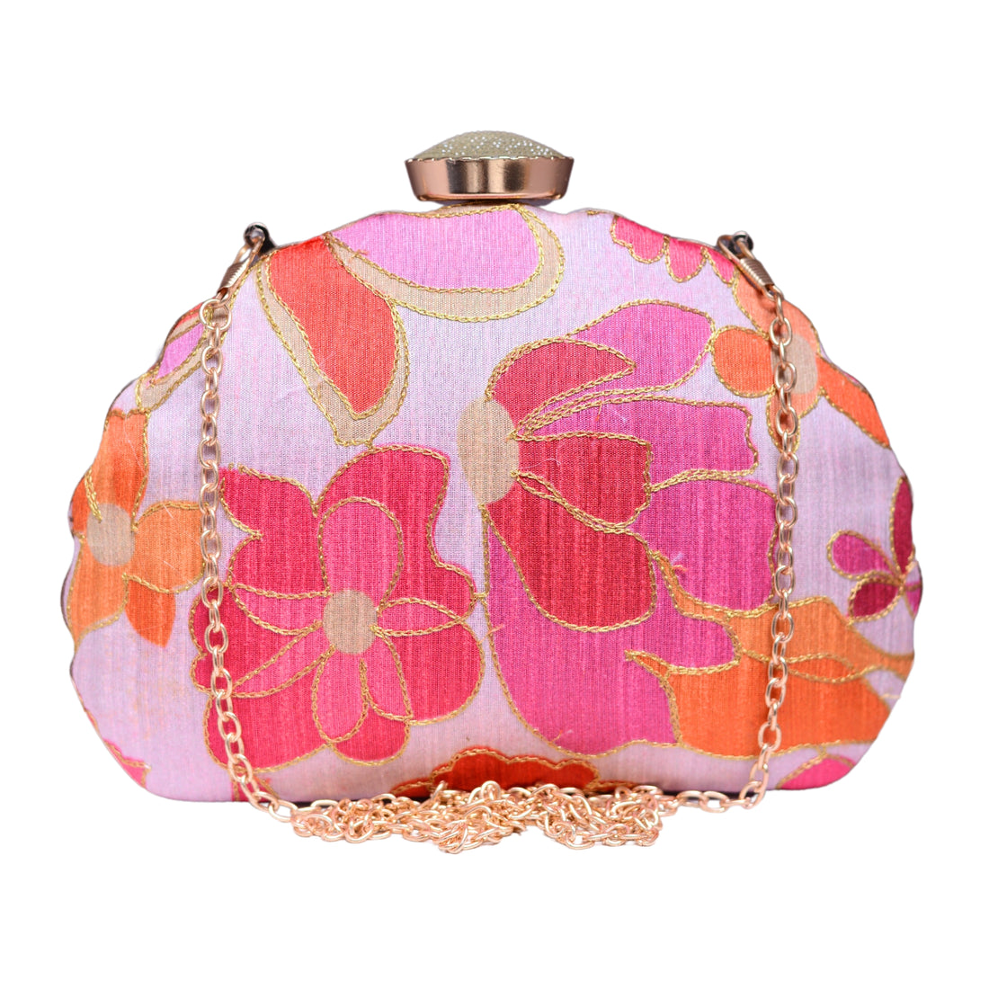 Light Pink Floral Printed Fabric Clutch