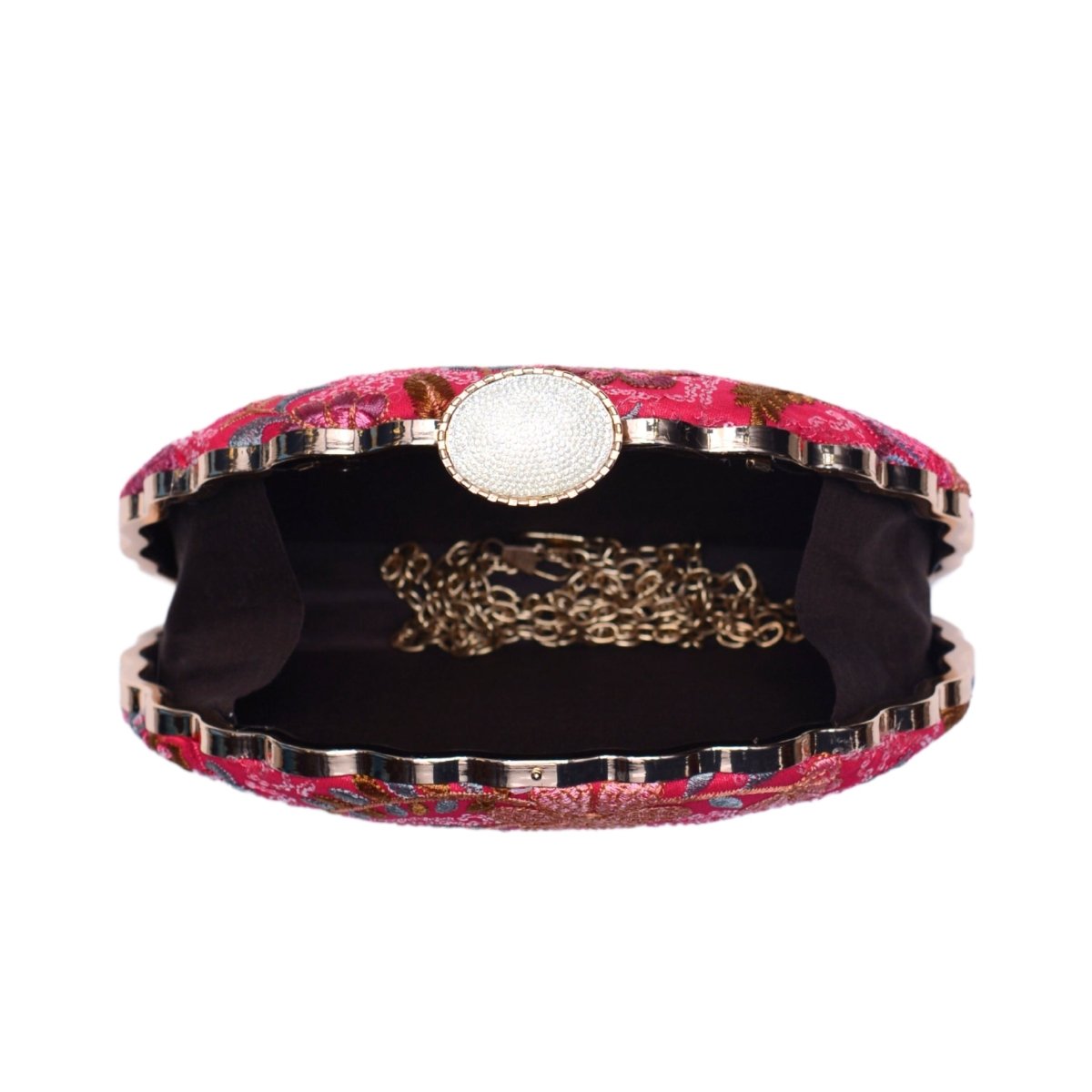 Pink Floral Embroidered Party Clutch