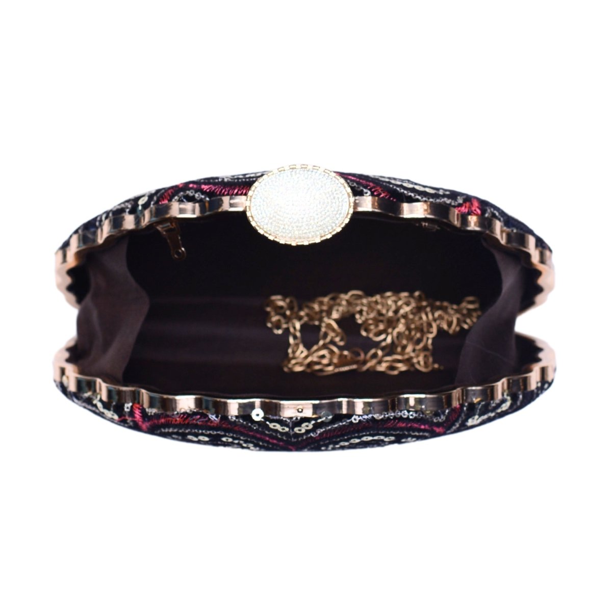 Black And Silver Sequins Fabric Clutch