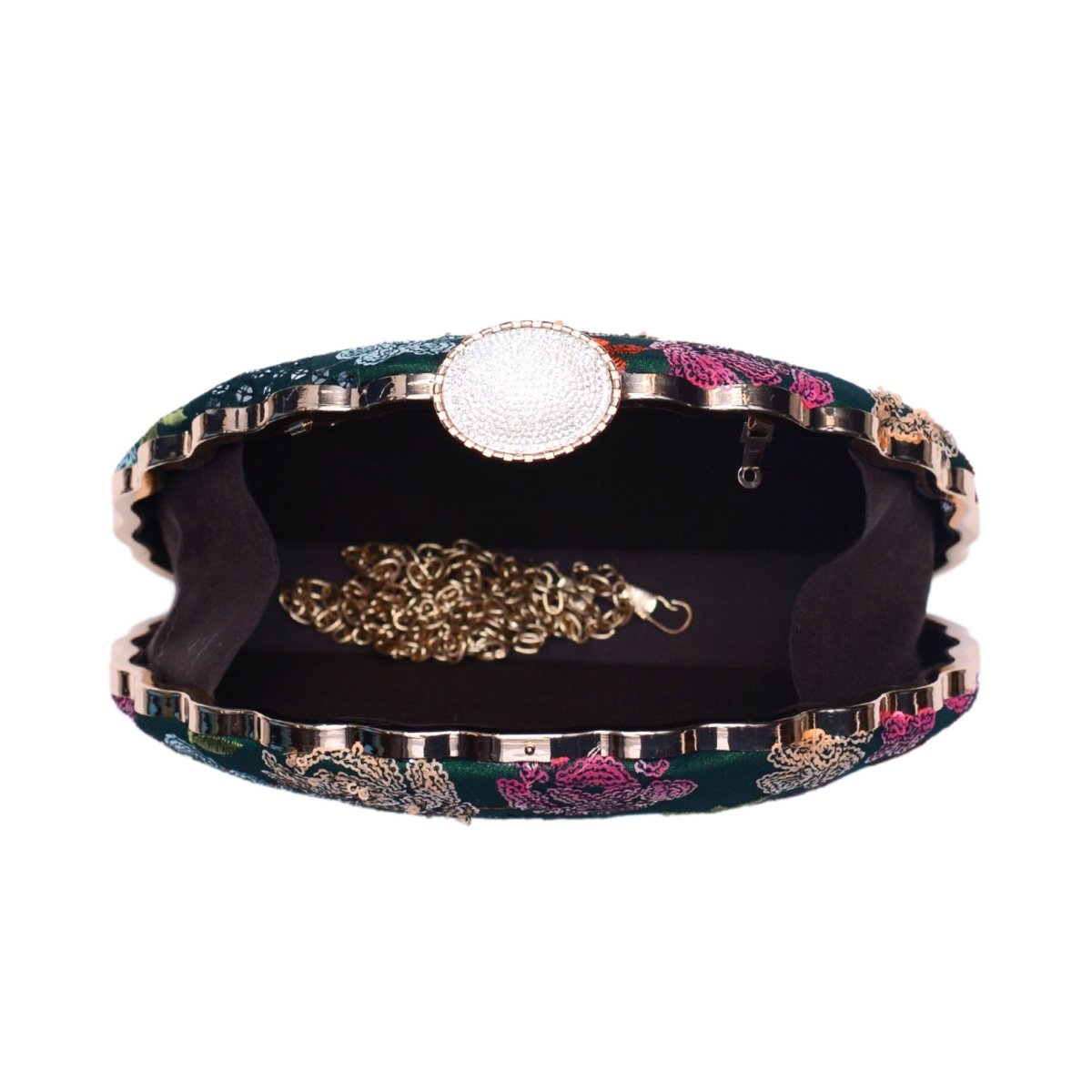 Green Floral Sequins Fabric Clutch