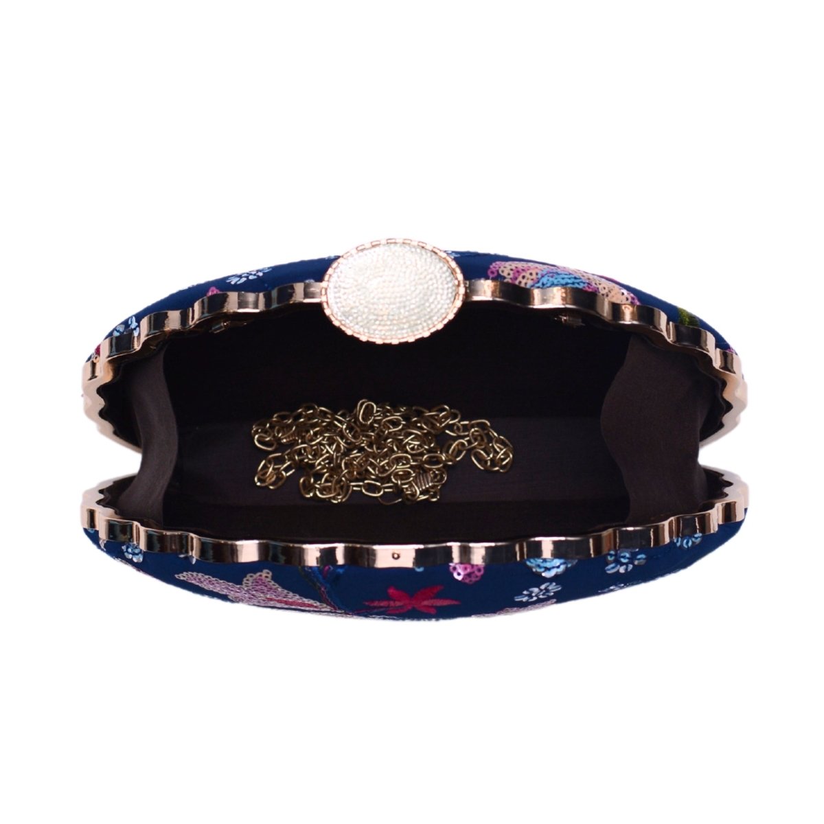 Blue And Pink Floral Embroidery Party Clutch