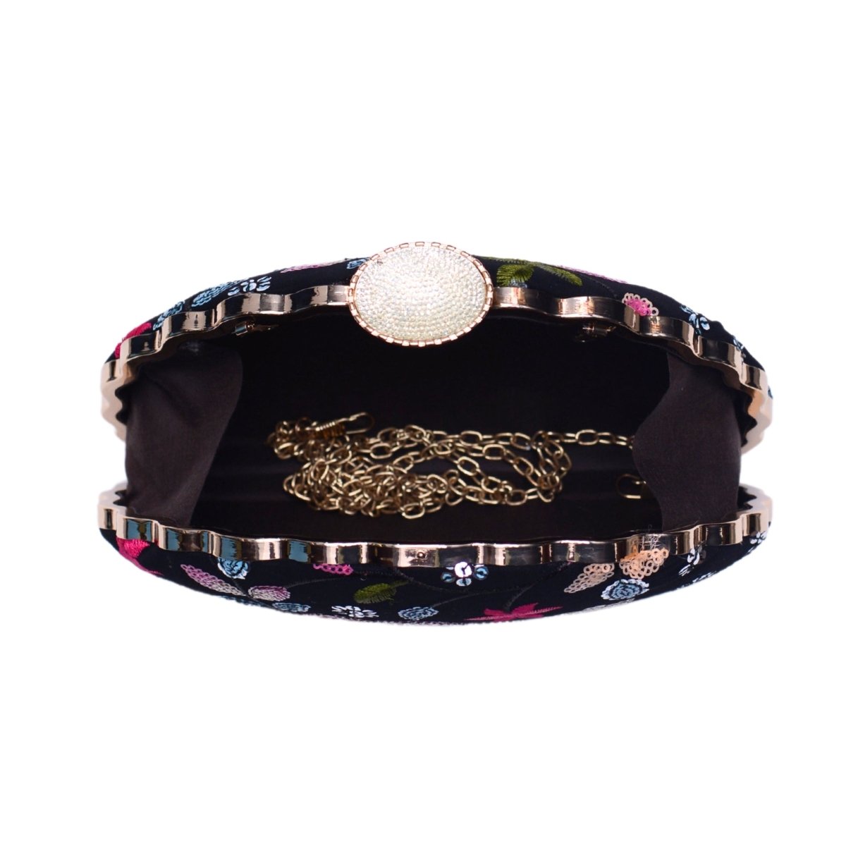 Black Floral Sequins Embroidery Party Clutch